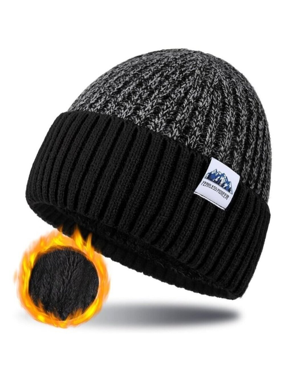 Mens Fleece Lined Winter Knit Beanie Hat Warm Soft Snug Fit for Cold Weather